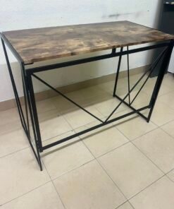 Industrial Rustic Wood & Metal Desk / Console Table – Geometric V-Frame Base with Dark Walnut Top & Black Steel Legs