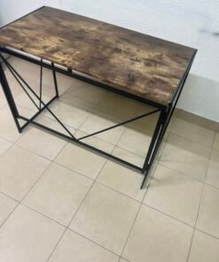 Industrial Rustic Wood & Metal Desk / Console Table – Geometric V-Frame Base with Dark Walnut Top & Black Steel Legs - Image 4