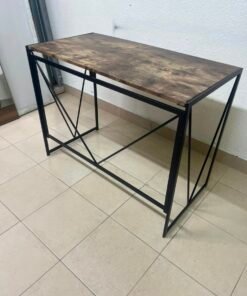 Industrial Rustic Wood & Metal Desk / Console Table – Geometric V-Frame Base with Dark Walnut Top & Black Steel Legs - Image 5