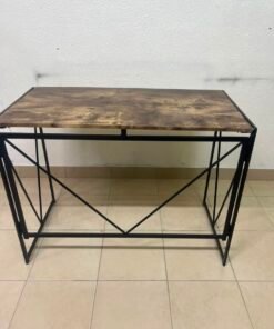 Industrial Rustic Wood & Metal Desk / Console Table – Geometric V-Frame Base with Dark Walnut Top & Black Steel Legs - Image 6