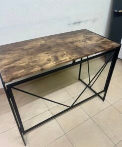 Industrial Rustic Wood & Metal Desk / Console Table – Geometric V-Frame Base with Dark Walnut Top & Black Steel Legs - Image 7