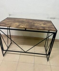 Industrial Rustic Wood & Metal Desk / Console Table – Geometric V-Frame Base with Dark Walnut Top & Black Steel Legs - Image 8