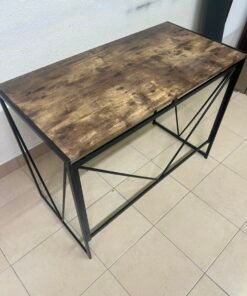 Industrial Rustic Wood & Metal Desk / Console Table – Geometric V-Frame Base with Dark Walnut Top & Black Steel Legs - Image 9