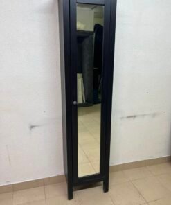 Black Freestanding Mirrored Jewelry Armoire / Storage Cabinet – Tall Full-Length Glass Door with Round Knob & Interior Shelving - Image 2