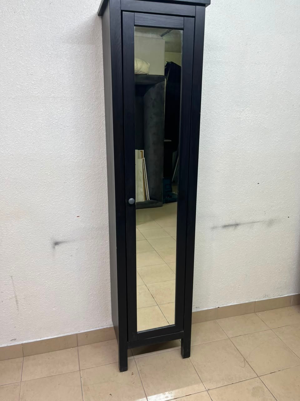 Black Freestanding Mirrored Jewelry Armoire / Storage Cabinet – Tall Full-Length Glass Door with Round Knob & Interior Shelving - Image 2