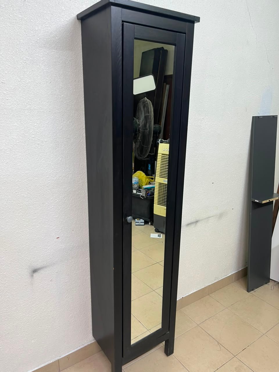 Black Freestanding Mirrored Jewelry Armoire / Storage Cabinet – Tall Full-Length Glass Door with Round Knob & Interior Shelving - Image 3