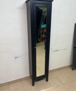 Black Freestanding Mirrored Jewelry Armoire / Storage Cabinet – Tall Full-Length Glass Door with Round Knob & Interior Shelving - Image 4