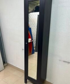 Black Freestanding Mirrored Jewelry Armoire / Storage Cabinet – Tall Full-Length Glass Door with Round Knob & Interior Shelving - Image 6