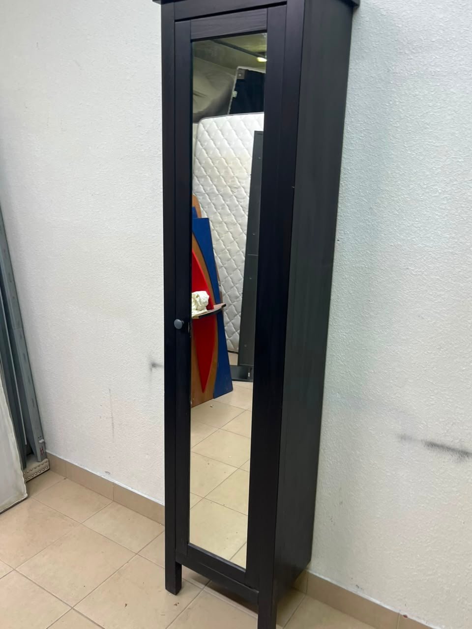 Black Freestanding Mirrored Jewelry Armoire / Storage Cabinet – Tall Full-Length Glass Door with Round Knob & Interior Shelving - Image 6