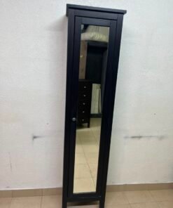 Black Freestanding Mirrored Jewelry Armoire / Storage Cabinet – Tall Full-Length Glass Door with Round Knob & Interior Shelving - Image 7