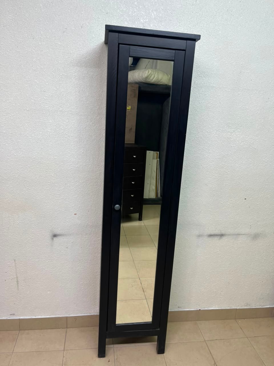 Black Freestanding Mirrored Jewelry Armoire / Storage Cabinet – Tall Full-Length Glass Door with Round Knob & Interior Shelving - Image 7