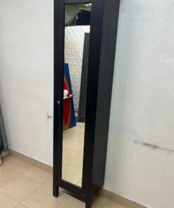 Black Freestanding Mirrored Jewelry Armoire / Storage Cabinet – Tall Full-Length Glass Door with Round Knob & Interior Shelving - Image 8