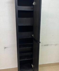 Black Freestanding Mirrored Jewelry Armoire / Storage Cabinet – Tall Full-Length Glass Door with Round Knob & Interior Shelving - Image 9
