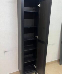 Black Freestanding Mirrored Jewelry Armoire / Storage Cabinet – Tall Full-Length Glass Door with Round Knob & Interior Shelving - Image 11