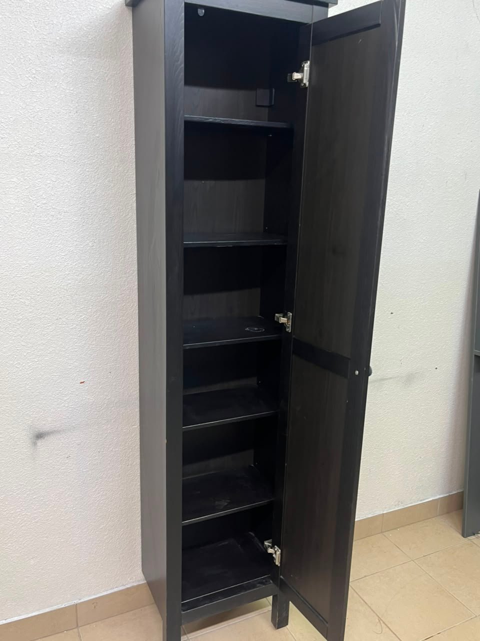 Black Freestanding Mirrored Jewelry Armoire / Storage Cabinet – Tall Full-Length Glass Door with Round Knob & Interior Shelving - Image 11