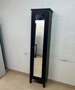 Black Freestanding Mirrored Jewelry Armoire / Storage Cabinet – Tall Full-Length Glass Door with Round Knob & Interior Shelving - Image 12