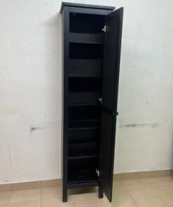 Black Freestanding Mirrored Jewelry Armoire / Storage Cabinet – Tall Full-Length Glass Door with Round Knob & Interior Shelving - Image 13