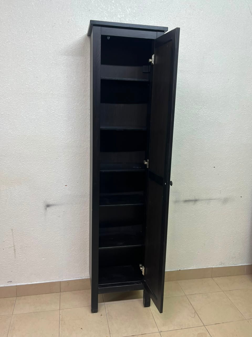 Black Freestanding Mirrored Jewelry Armoire / Storage Cabinet – Tall Full-Length Glass Door with Round Knob & Interior Shelving - Image 13