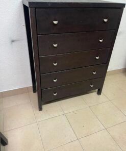 Classic Dark Espresso 5-Drawer Tall Chest / Dresser – Solid Wood Frame with Cup-Style Silver Handles & Sturdy Square Legs - Image 2