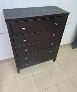 Classic Dark Espresso 5-Drawer Tall Chest / Dresser – Solid Wood Frame with Cup-Style Silver Handles & Sturdy Square Legs - Image 4