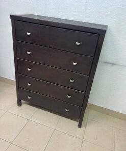 Classic Dark Espresso 5-Drawer Tall Chest / Dresser – Solid Wood Frame with Cup-Style Silver Handles & Sturdy Square Legs - Image 6