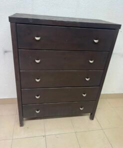 Classic Dark Espresso 5-Drawer Tall Chest / Dresser – Solid Wood Frame with Cup-Style Silver Handles & Sturdy Square Legs - Image 7