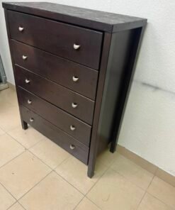 Classic Dark Espresso 5-Drawer Tall Chest / Dresser – Solid Wood Frame with Cup-Style Silver Handles & Sturdy Square Legs - Image 9