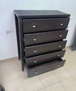 Classic Dark Espresso 5-Drawer Tall Chest / Dresser – Solid Wood Frame with Cup-Style Silver Handles & Sturdy Square Legs - Image 10