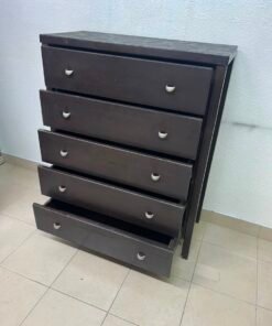 Classic Dark Espresso 5-Drawer Tall Chest / Dresser – Solid Wood Frame with Cup-Style Silver Handles & Sturdy Square Legs - Image 11