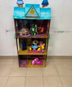 Frozen-Themed Wooden Dollhouse with Turquoise Roof, Clock Tower & 3 Levels – Includes Miniature Furniture & Plush Characters - Image 2