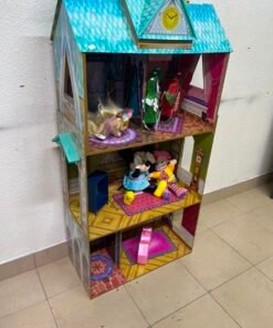 Frozen-Themed Wooden Dollhouse with Turquoise Roof, Clock Tower & 3 Levels – Includes Miniature Furniture & Plush Characters - Image 4