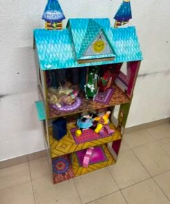Frozen-Themed Wooden Dollhouse with Turquoise Roof, Clock Tower & 3 Levels – Includes Miniature Furniture & Plush Characters - Image 6