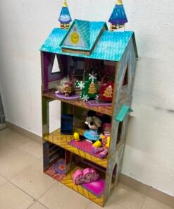 Frozen-Themed Wooden Dollhouse with Turquoise Roof, Clock Tower & 3 Levels – Includes Miniature Furniture & Plush Characters - Image 7