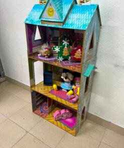 Frozen-Themed Wooden Dollhouse with Turquoise Roof, Clock Tower & 3 Levels – Includes Miniature Furniture & Plush Characters - Image 8