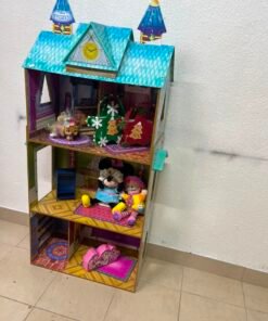 Frozen-Themed Wooden Dollhouse with Turquoise Roof, Clock Tower & 3 Levels – Includes Miniature Furniture & Plush Characters - Image 10