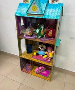 Frozen-Themed Wooden Dollhouse with Turquoise Roof, Clock Tower & 3 Levels – Includes Miniature Furniture & Plush Characters - Image 11