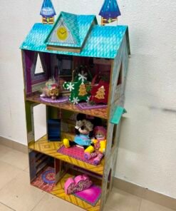 Frozen-Themed Wooden Dollhouse with Turquoise Roof, Clock Tower & 3 Levels – Includes Miniature Furniture & Plush Characters - Image 13
