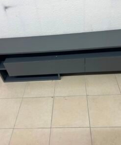 Modern Dark Grey Low-Profile TV Stand / Media Console – Asymmetrical Step Design with Wide Open Shelf & Handleless Drawers - Image 7