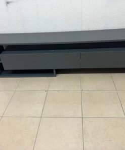Modern Dark Grey Low-Profile TV Stand / Media Console – Asymmetrical Step Design with Wide Open Shelf & Handleless Drawers - Image 13