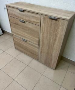 Modern Light Oak Storage Cabinet / Shoe Rack – 3-Tier Tilt-Out Drawers & Side Cabinet with Sleek Silver Handles - Image 2