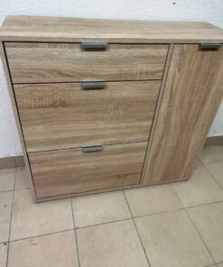 Modern Light Oak Storage Cabinet / Shoe Rack – 3-Tier Tilt-Out Drawers & Side Cabinet with Sleek Silver Handles - Image 4