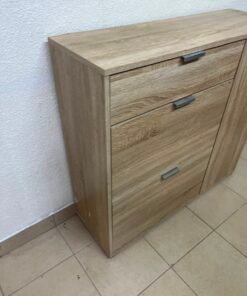 Modern Light Oak Storage Cabinet / Shoe Rack – 3-Tier Tilt-Out Drawers & Side Cabinet with Sleek Silver Handles - Image 5