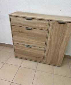 Modern Light Oak Storage Cabinet / Shoe Rack – 3-Tier Tilt-Out Drawers & Side Cabinet with Sleek Silver Handles - Image 6