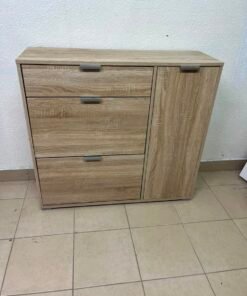 Modern Light Oak Storage Cabinet / Shoe Rack – 3-Tier Tilt-Out Drawers & Side Cabinet with Sleek Silver Handles - Image 7