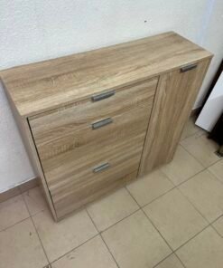 Modern Light Oak Storage Cabinet / Shoe Rack – 3-Tier Tilt-Out Drawers & Side Cabinet with Sleek Silver Handles - Image 8