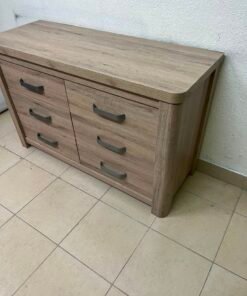 Contemporary Light Oak 6-Drawer Dresser / Sideboard – Wide Wooden Chest with Thick Framing & Dark Grey Curved Handles - Image 2