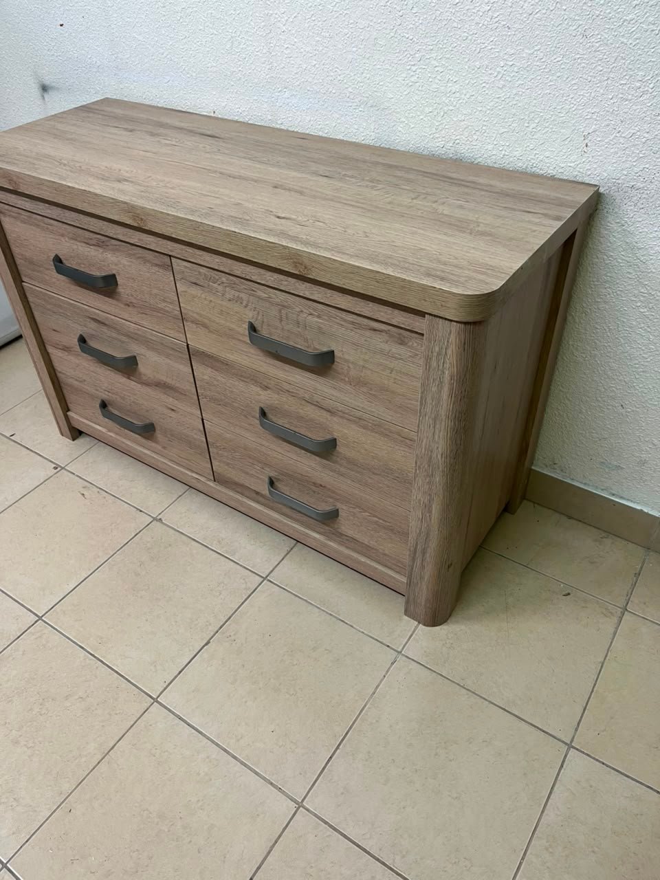 Contemporary Light Oak 6-Drawer Dresser / Sideboard – Wide Wooden Chest with Thick Framing & Dark Grey Curved Handles - Image 2