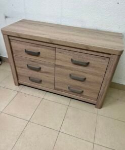 Contemporary Light Oak 6-Drawer Dresser / Sideboard – Wide Wooden Chest with Thick Framing & Dark Grey Curved Handles - Image 3
