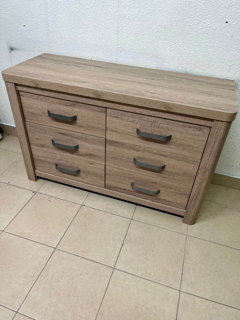 Contemporary Light Oak 6-Drawer Dresser / Sideboard – Wide Wooden Chest with Thick Framing & Dark Grey Curved Handles - Image 3