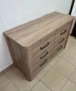 Contemporary Light Oak 6-Drawer Dresser / Sideboard – Wide Wooden Chest with Thick Framing & Dark Grey Curved Handles - Image 5